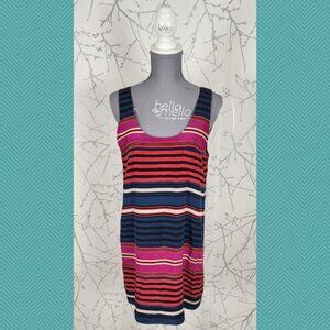 Joie Colorful Stripe 100% Silk Scoop Neck Mini Dress
